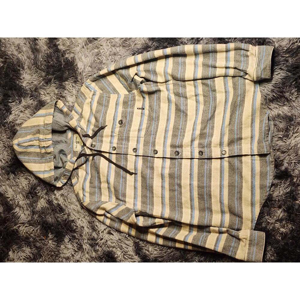Billabong Flannel Hooded Button Up Mens Small Surfwear Cotton Multicolor Stripe